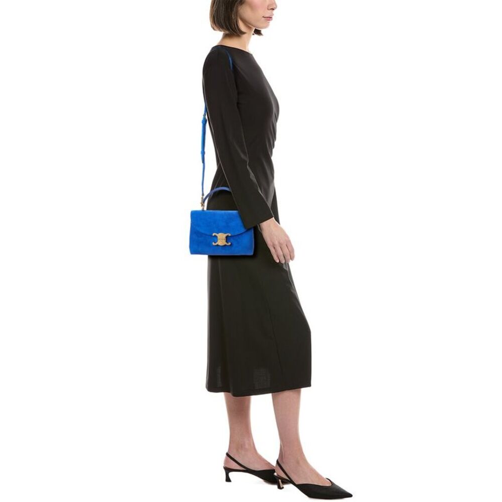 Celine Nino Teen Suede & Leather Satchel, Blue - Picture 4 of 4